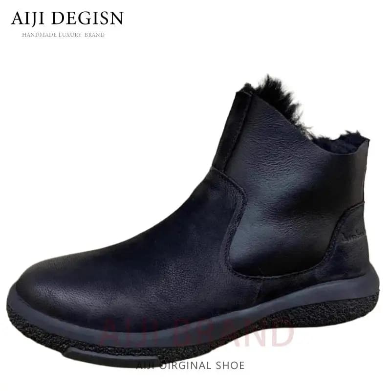 Scarpe di cotone calde in pelliccia di vera pelle Stivali da neve in lana invernale da uomo Stivali da lavoro casual con tacco piatto Stivaletti da uomo fatti a mano