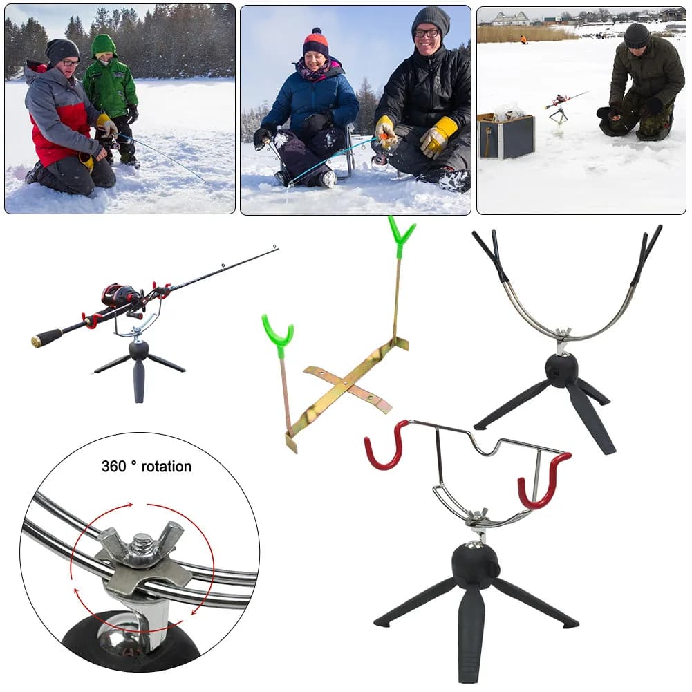 Supporto Portatile per Canna da Pesca sul Ghiaccio, Facile Installazione, Supporto Doppio per Canna da Pesca, Angolo Regolabile, Supporto Pieghevole in Metallo