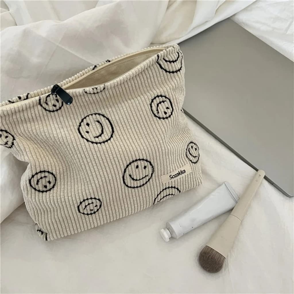Borsa per il Trucco Grande a Quadretti, Borsa Cosmetica Capiente da Viaggio, Borsa per Accessori Estetici e Pennelli da Trucco