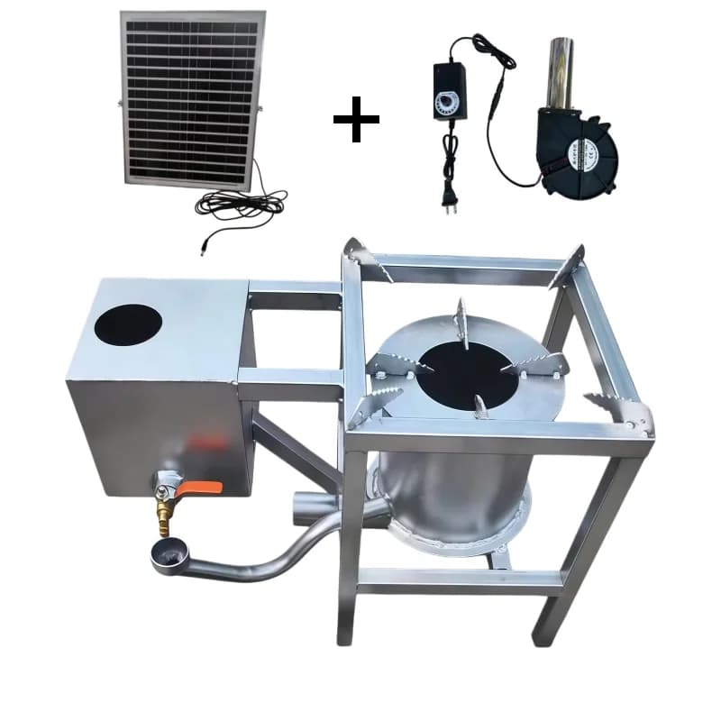 Portable Hard Titanium Steel Waste Oil Burner Camping Stove with Air Blower&Solar Panel for Outdoor Cooking, Heating & Thawing