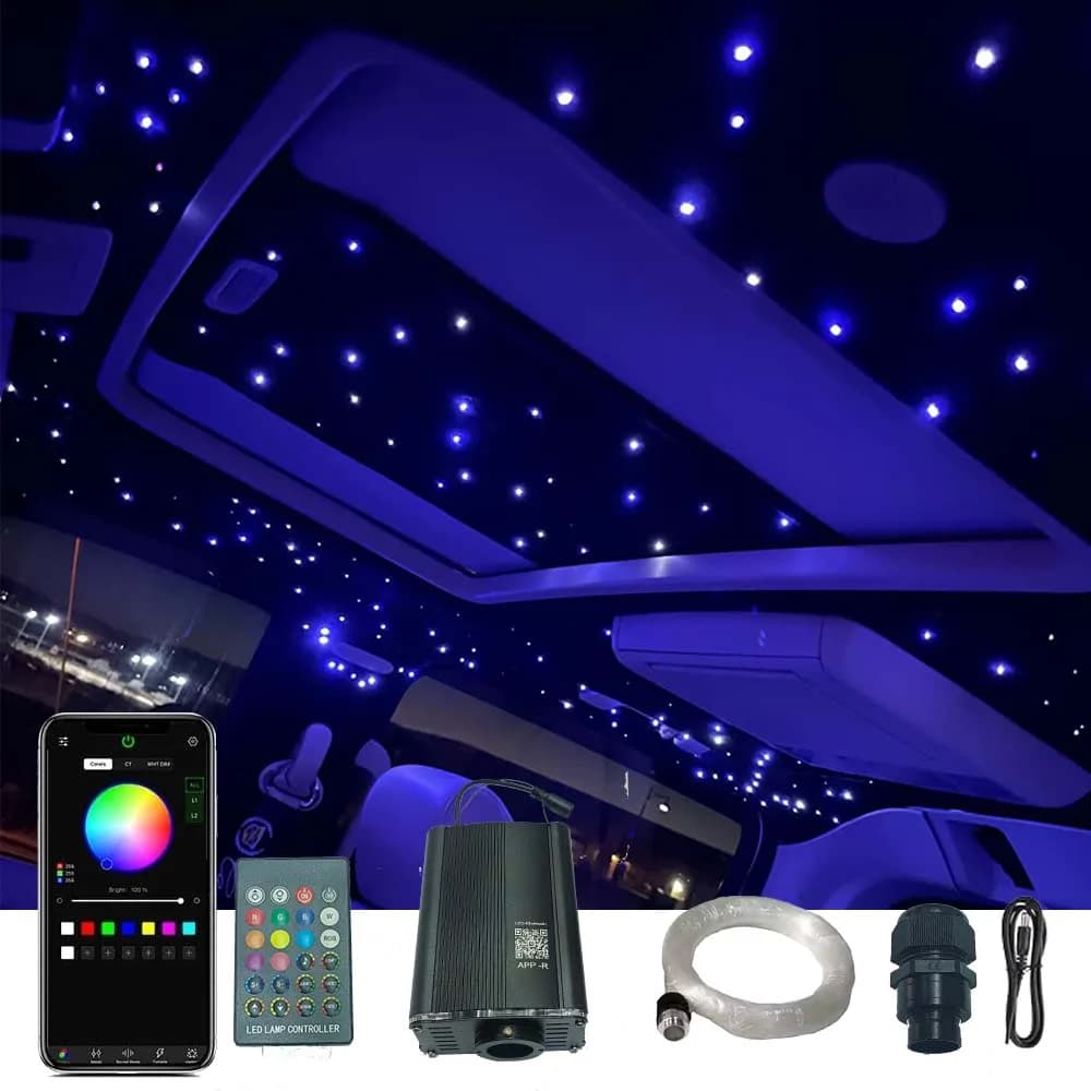 Kit luce in fibra ottica a led 12V 400 pezzi fibra 0,75 mm lunga 4 metri con telecomando Bluetooth stella stellata per tetto auto