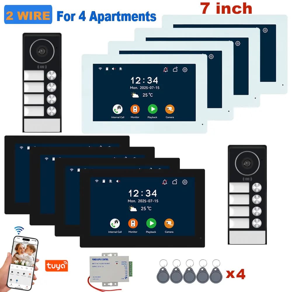 Videocitofono WiFi 5G Tuya con Schermo Touch da 7 Pollici, Sistema Videocitofonico Smart Home 1080P a 2 Fili per Appartamenti da 2-4 Famiglie