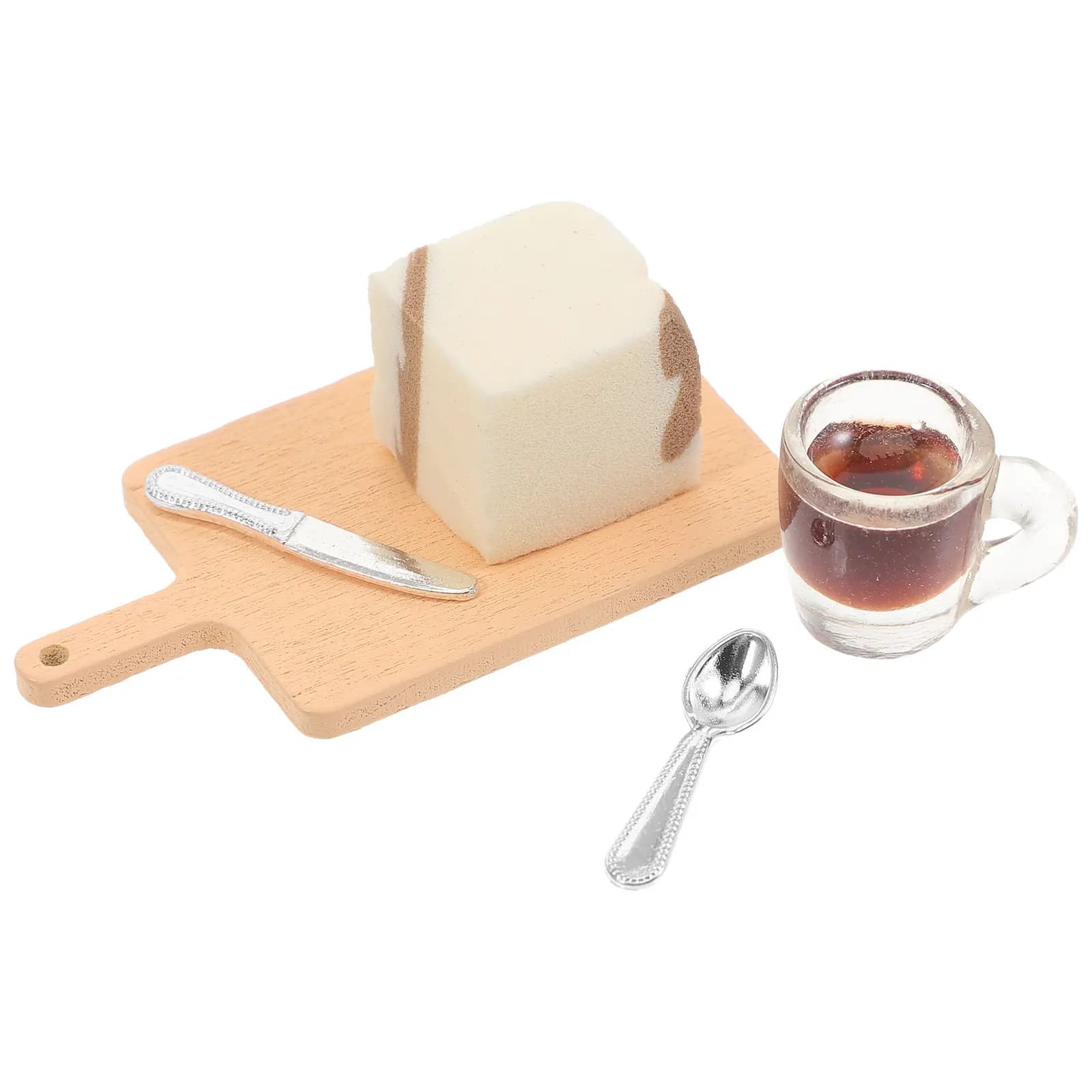 Set di Miniature per Gioco di Ruolo: Tagliere, Mini Coltello, Tazza, Cucchiaio, Piccoli Dessert, Accessori da Cucina in Miniatura, Ornamento per Casa delle Bambole