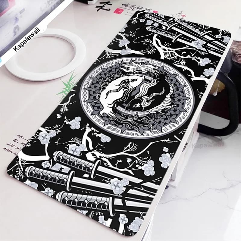 Yin Yang Mono Large Computer Mousepad Fish Gaming XXL Pad in bianco e nero per Mouse tappeto tastiera da ufficio tappetino per Mouse da scrivania 900x400