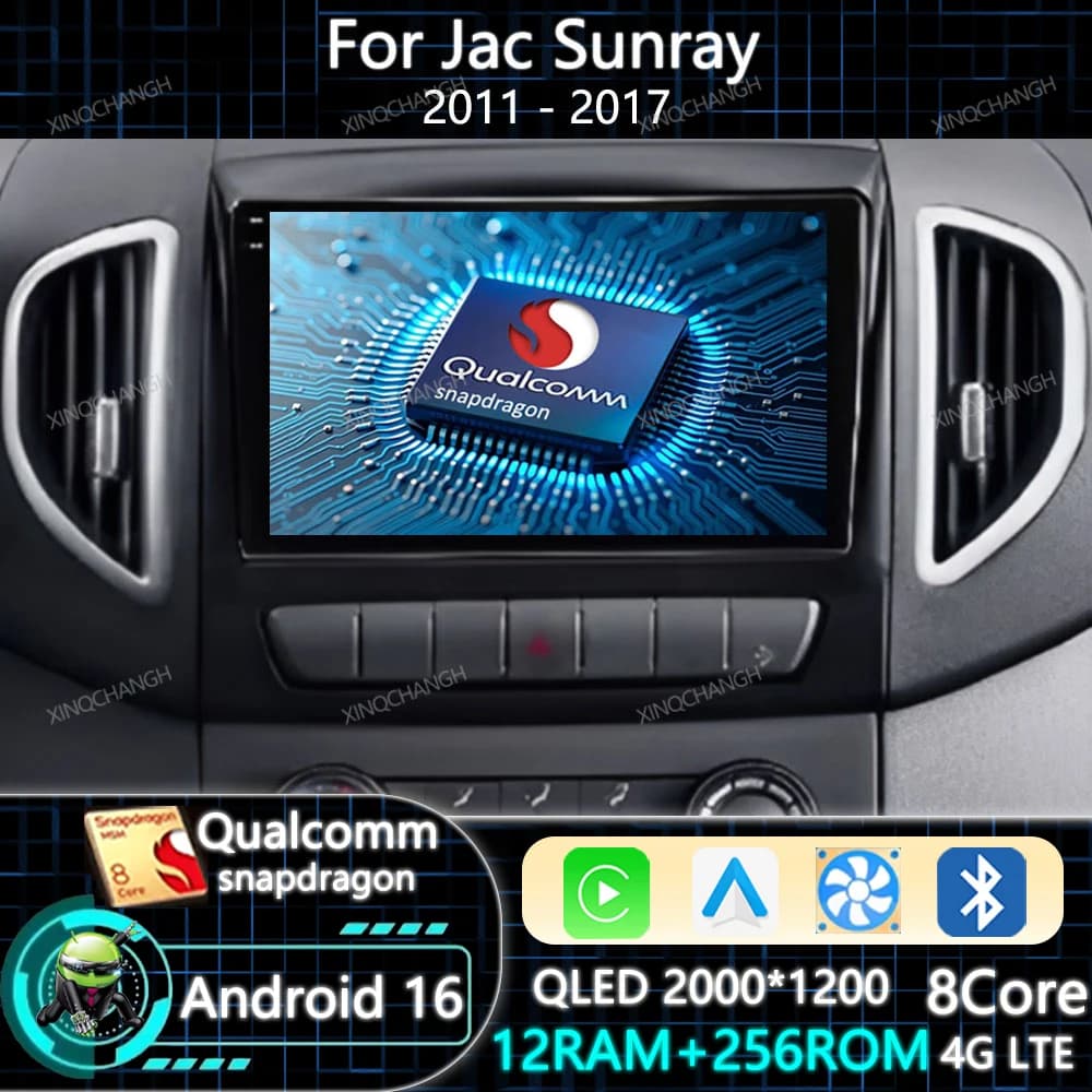 Android 15 Car Radio Carplay Auto For Jac Sunray 2011 - 2017 Qualcomm Navigation BT 4G WIFI 2DIN QLED Head Unit GPS Navigation