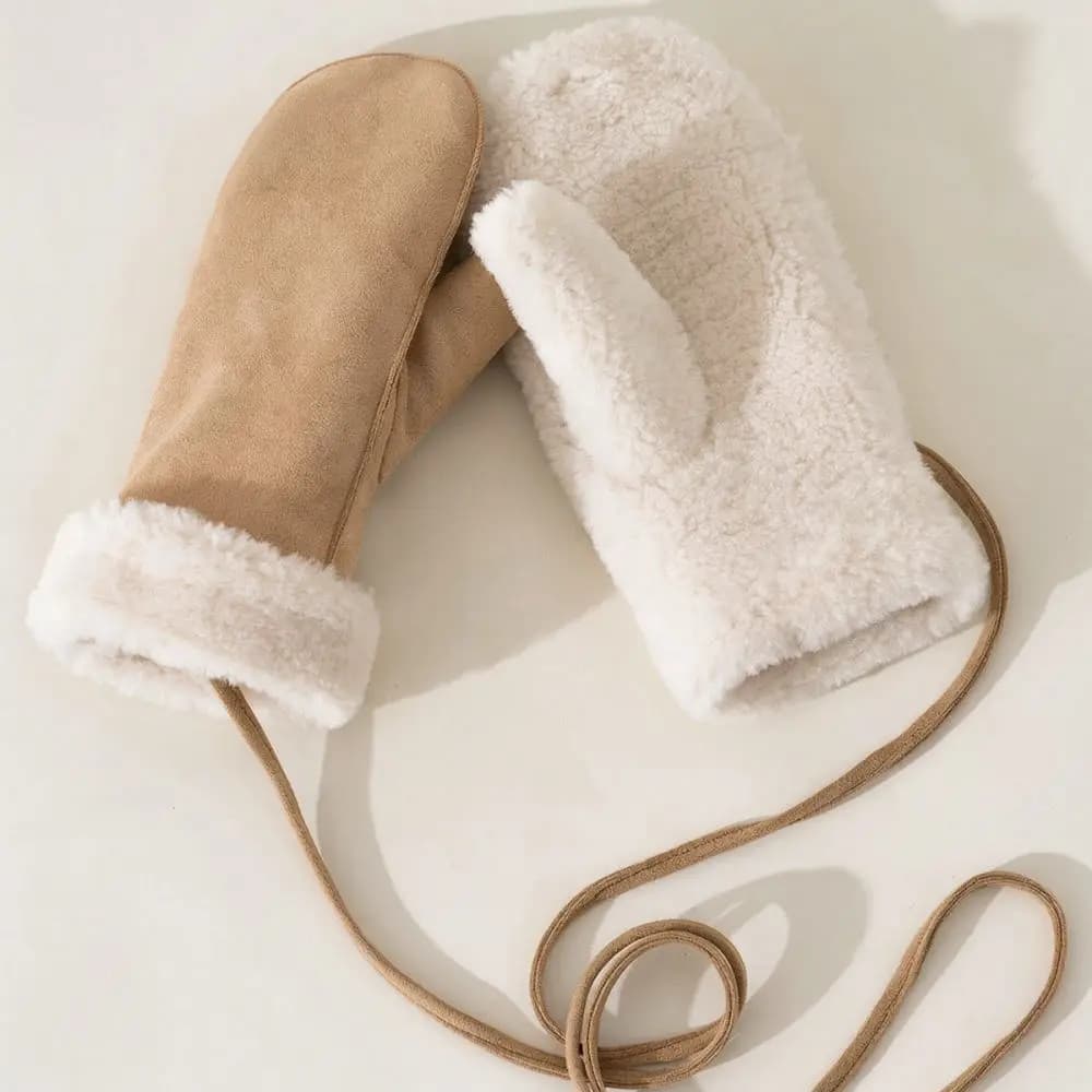Windproof Suede Winter Mittens For Fanxingke Thickened Fleece Lined Warm Gloves Hanging Neck Strap Large Size Commuter