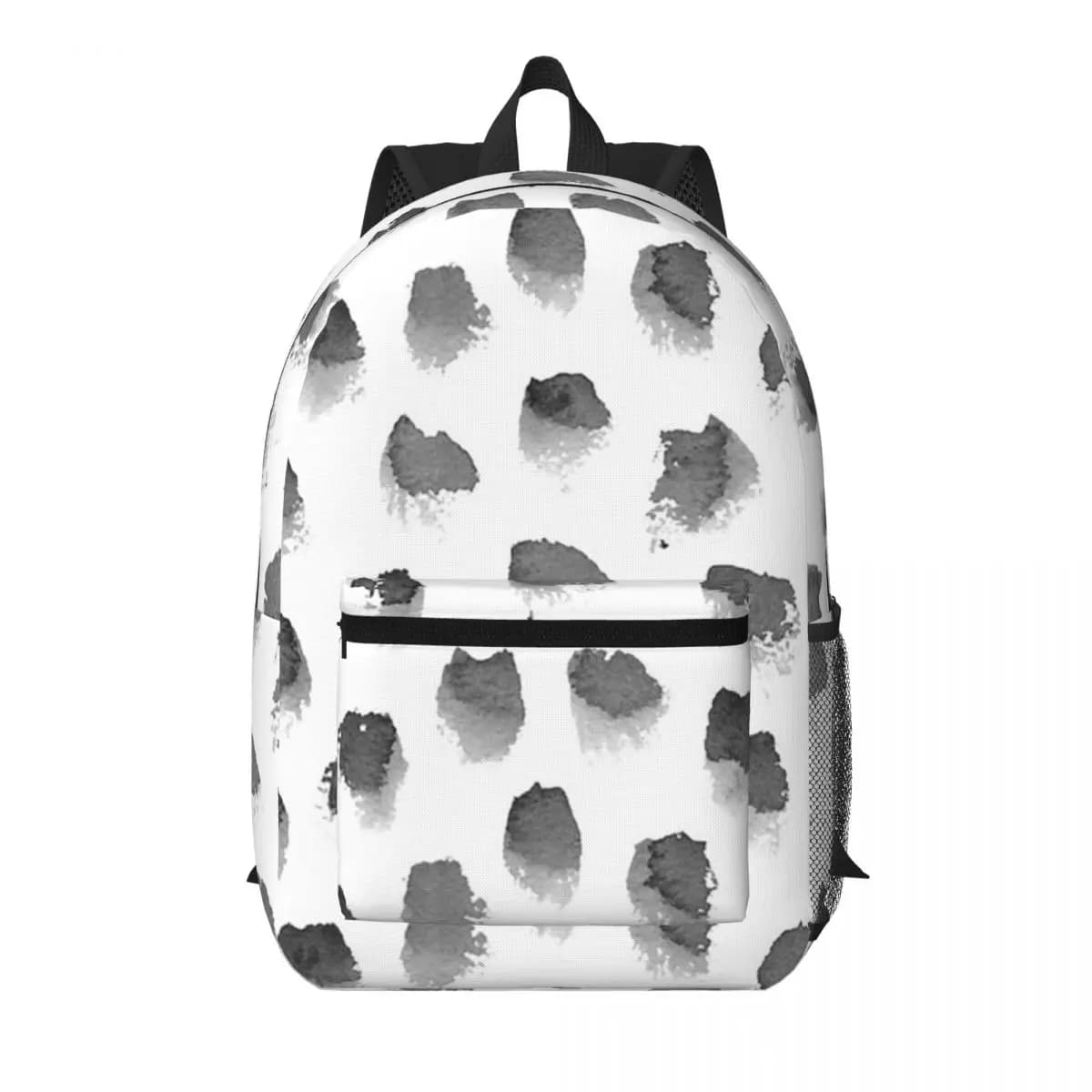 Zaino per studenti con pois in acquerello bianco e nero, borsa da scuola, zaino da viaggio per escursioni, per uomo e donna, borsa a tracolla