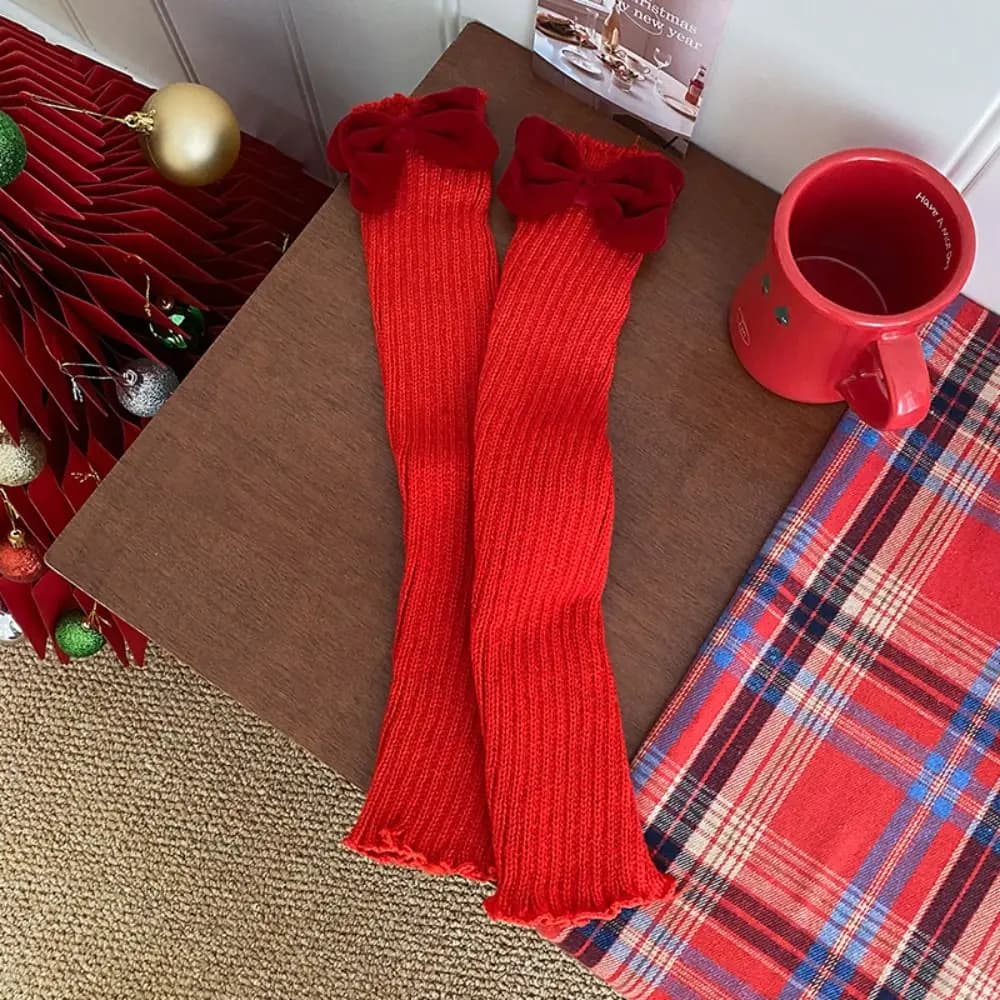 Kawaii Harajuku Jk Leg Warmers Solid Color Lolita Knitted Leg Cover Nylon Foot Cover Red Leg Socks Girls