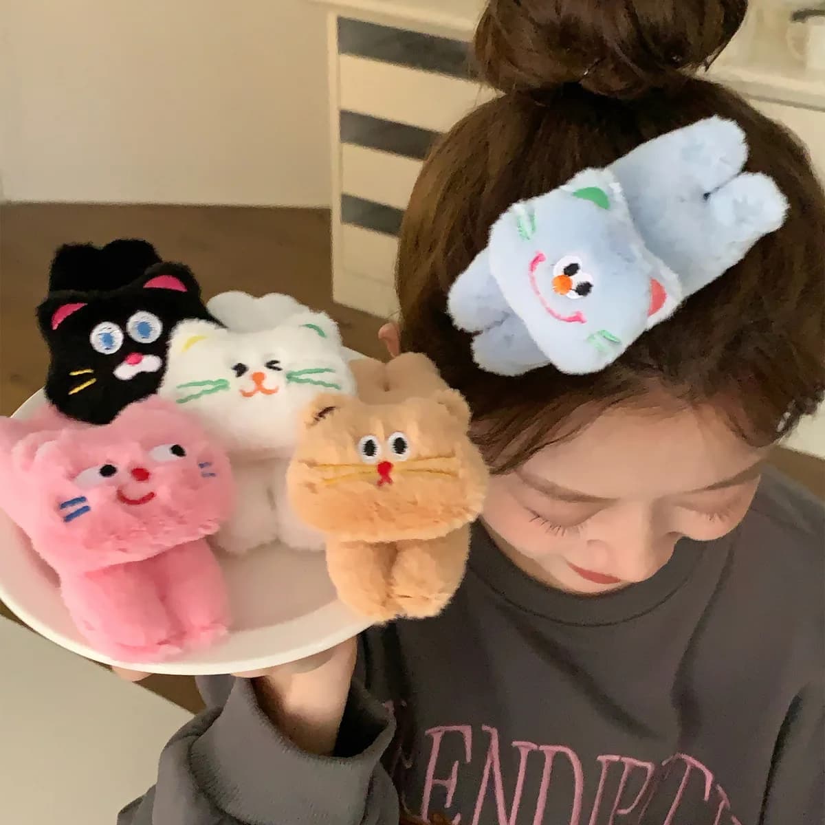 1pc Plush Pudding Bear Cartoon Hairpin Female Autumn/Winter Side notch Clip Cute BB Clip Hair Clip