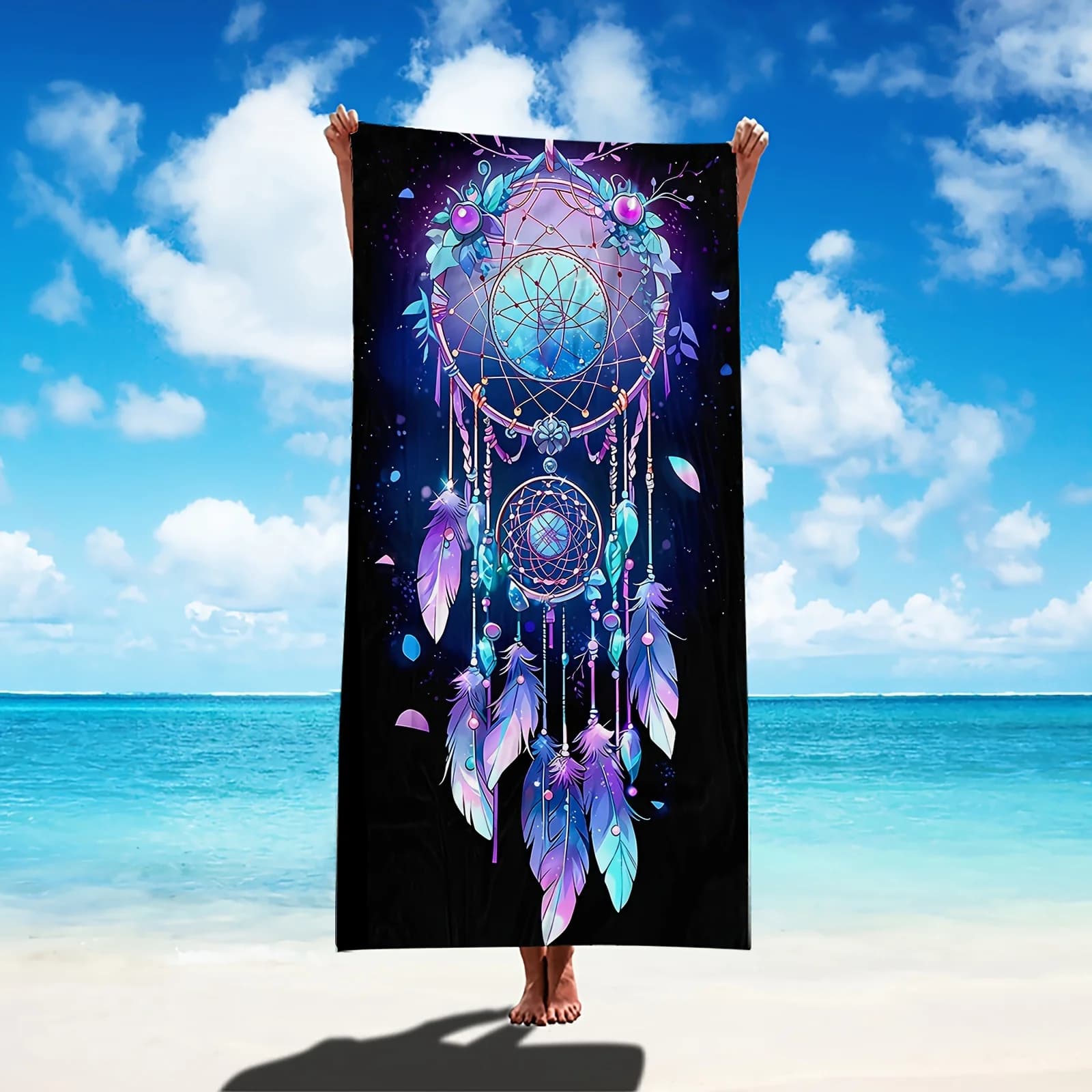 Asciugamano da spiaggia Dreamcatcher, 1 pezzo, asciugamano leggero extra large in microfibra ad asciugatura rapida per viaggi, nuoto, campeggio, stile moderno