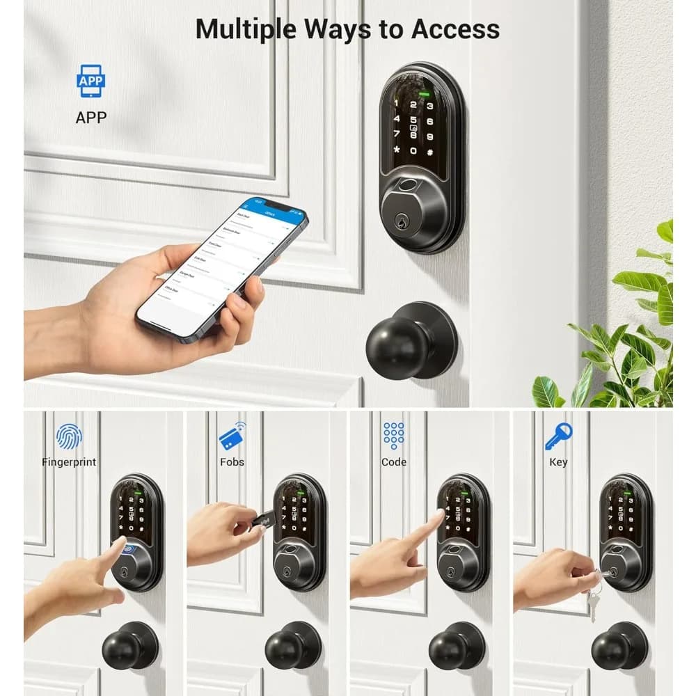 Serrature intelligenti per porta d'ingresso, set di maniglie a 2 manopole, ingresso senza chiave con impronta digitale, serratura biometrica con controllo tramite app