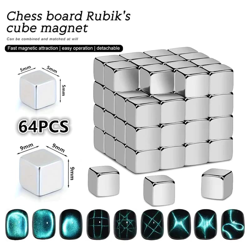 Magneti per Nail Art Effetto Occhio di Gatto 5/9mm, Cubo Magnetico Multifunzione a Scacchiera Starlight, Magneti Push Pin per Smalto Gel Effetto Occhio di Gatto