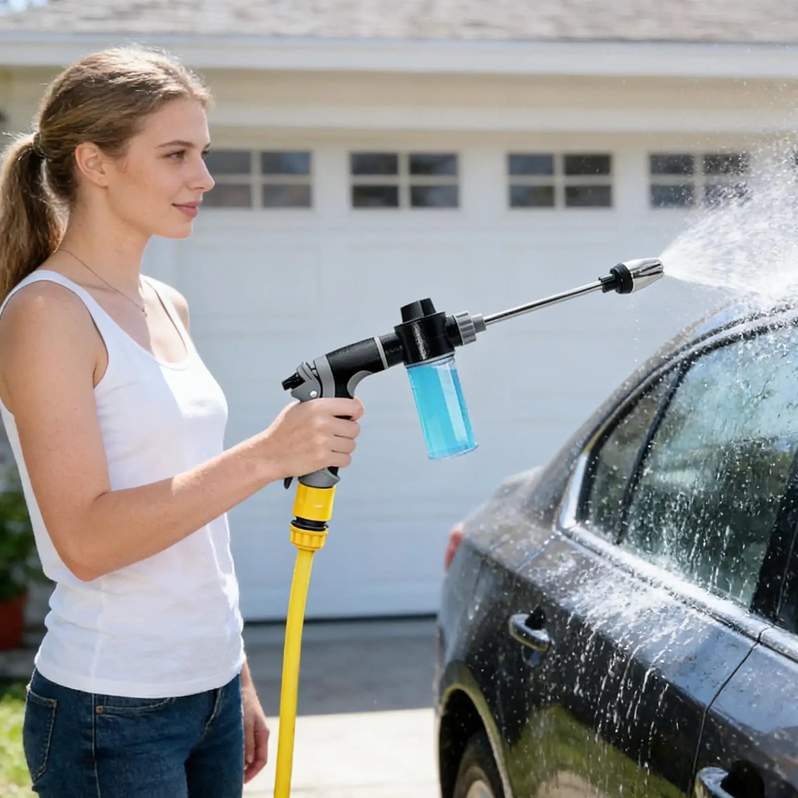 Ugello per Tubo da Giardino Regolabile ad Alta Pressione, Spruzzatore per Tubo da Giardino, per Lavaggio Auto, Irrigazione Prato e Giardinaggio