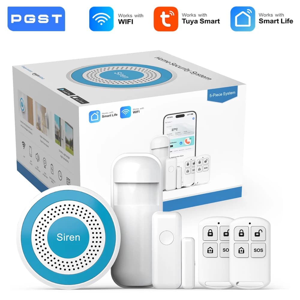Kit sistema di sicurezza allarme WiFi Smart Life PGST Tuya Alexa Allarme domotico Protezione di sicurezza Rilevatore di movimento porta 433 MHz