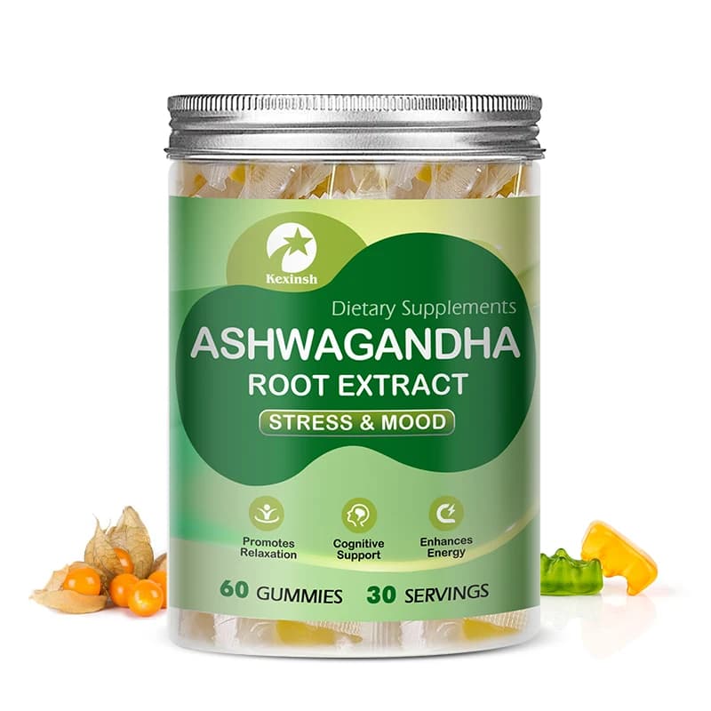 Kexinsh Ashwagandha Gummies Supplemento Ksm66 Vitamina D Rilassa l'ansia Sollievo dallo stress Integratore sanitario Gommoso Migliora il collage del sonno