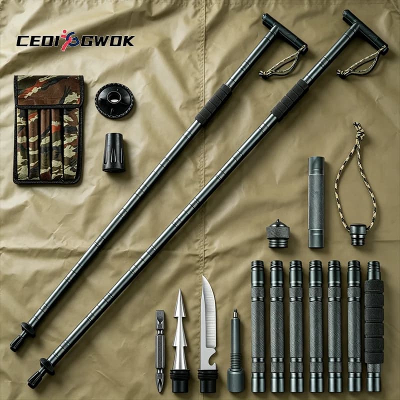 CEOI GWOK Lightweight Foldable Aluminum Trekking Pole T Grip Walking Stick for Hiking Climbing and Outdoor Adventures