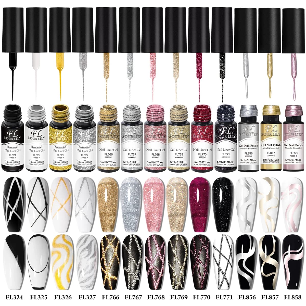 7/9/10/13pcs Gold Silver Reflective Glitter Liner Gel Nail Polish Set Pull Line Graffiti Painting Stripe DIY French Nails Design