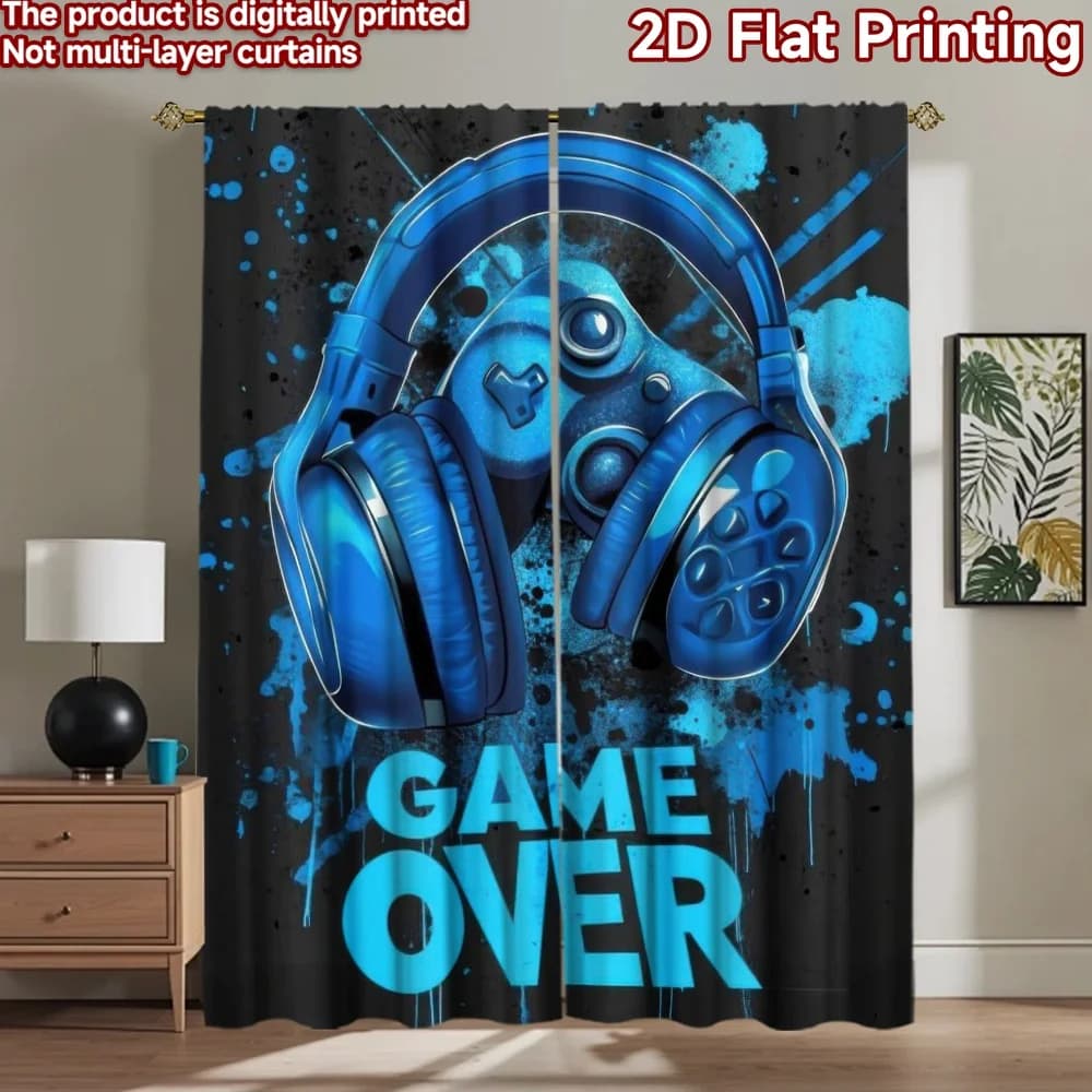 1 pezzo di sfondo fotografico piatto 2D, banner con cuffie da gioco e controller, 100% poliestere, per feste in famiglia, adatto per le vacanze
