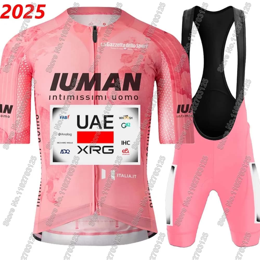 Cycling jersey Pink UAE Team 2025 Tour de Italia Set Summer bicycle clothing Road bike shirts Jumpsuit Shorts with MTB bicycle straps