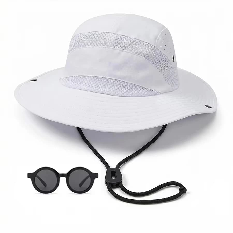 Foldable summer children's outdoor hiking, climbing, fishing sun hat with sun protection net eyelets and breathable fabric,