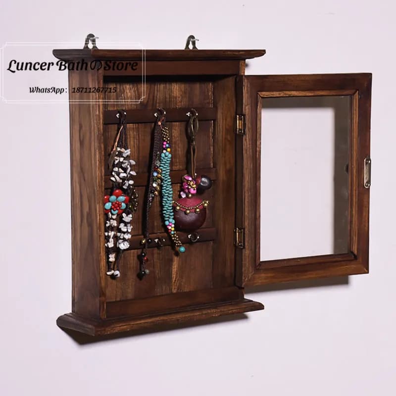 Thai solid wood key rack, wall entrance entrance key hook, Chinese style non-punching rack