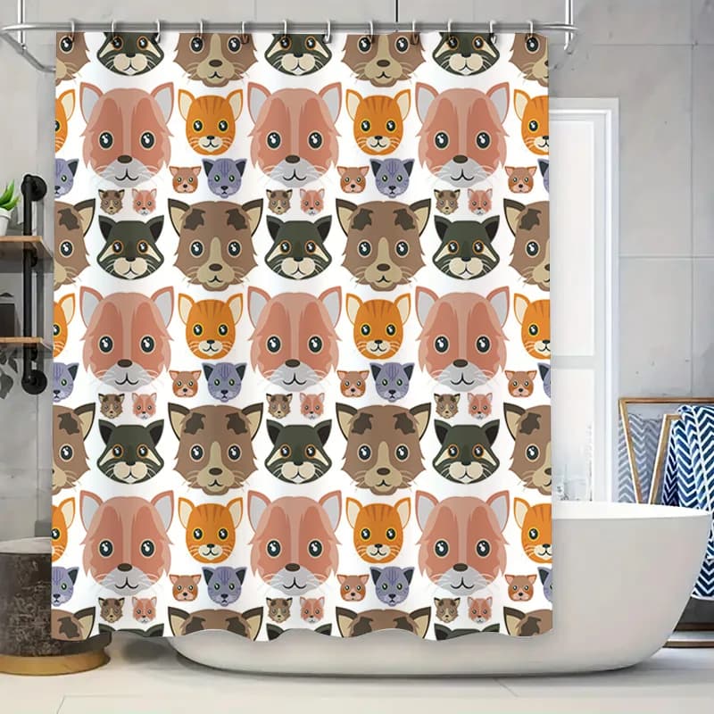 Adorabile tenda da doccia con stampa animalier Gatti Cani Modello viso Decor Tessuto in poliestere 3D Tappetino da bagno impermeabile per bagno dicembre