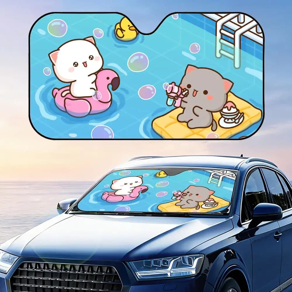 Parasole per Auto in Alluminio Riutilizzabile Honey P-Peach Cat Cartoon, Protezione UV, Isolamento Termico, Copertura per Parabrezza