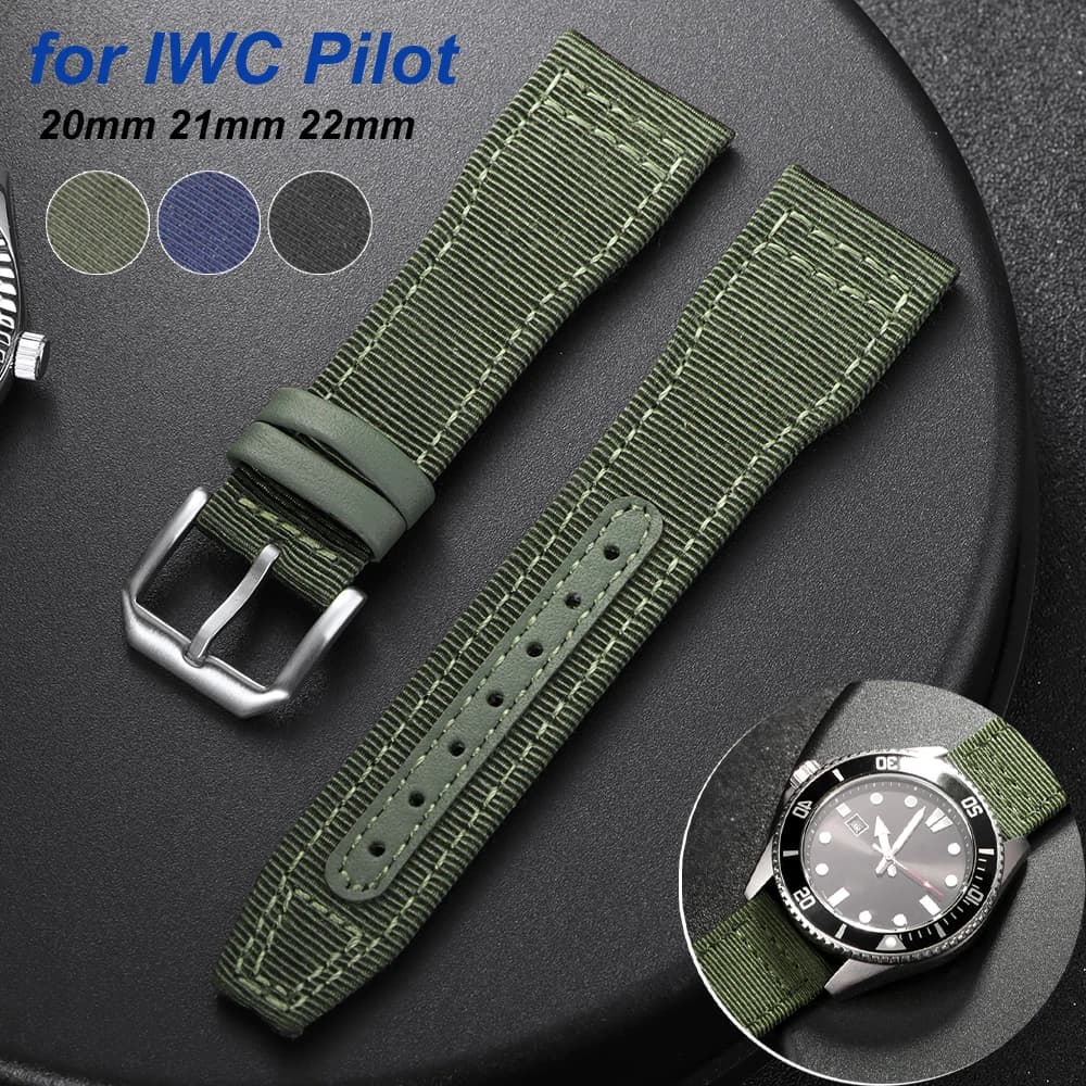 Nylon Canvas Watch Strap For IWC Pilot 20mm 21mm 22mm Waterproof Sports Strap Wrist Strap Women's Leather Wrap Bracelet For Men