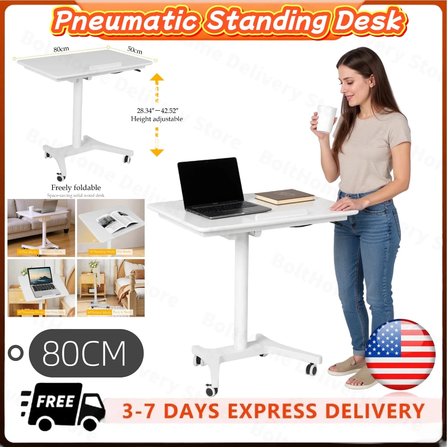 Comodino regolabile con ruote Scrivania mobile pneumatica Scrivania per laptop Carrello per computer con rotelle Tavolo mobile sopra il letto