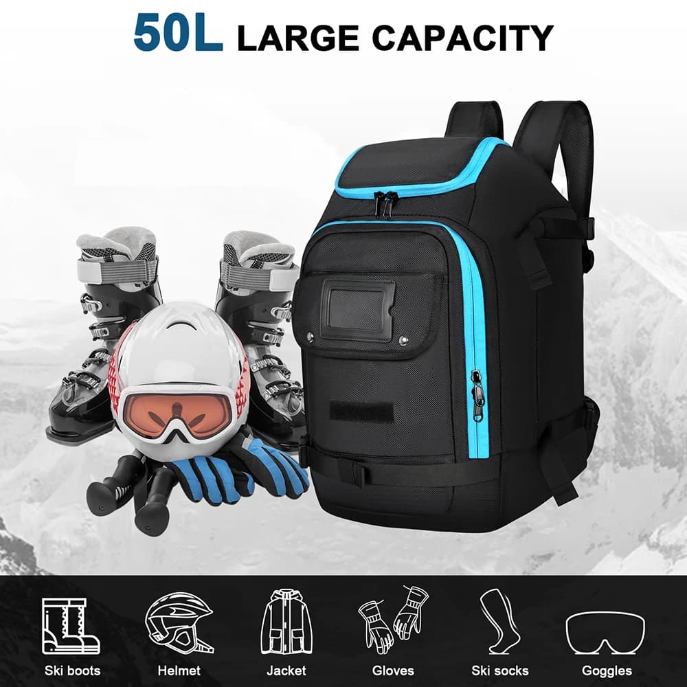 Zaino da sci Borsa portaoggetti di grande capacità Forniture sportive all'aria aperta impermeabili per occhiali Giacca Sci Accessori da snowboard Guanti