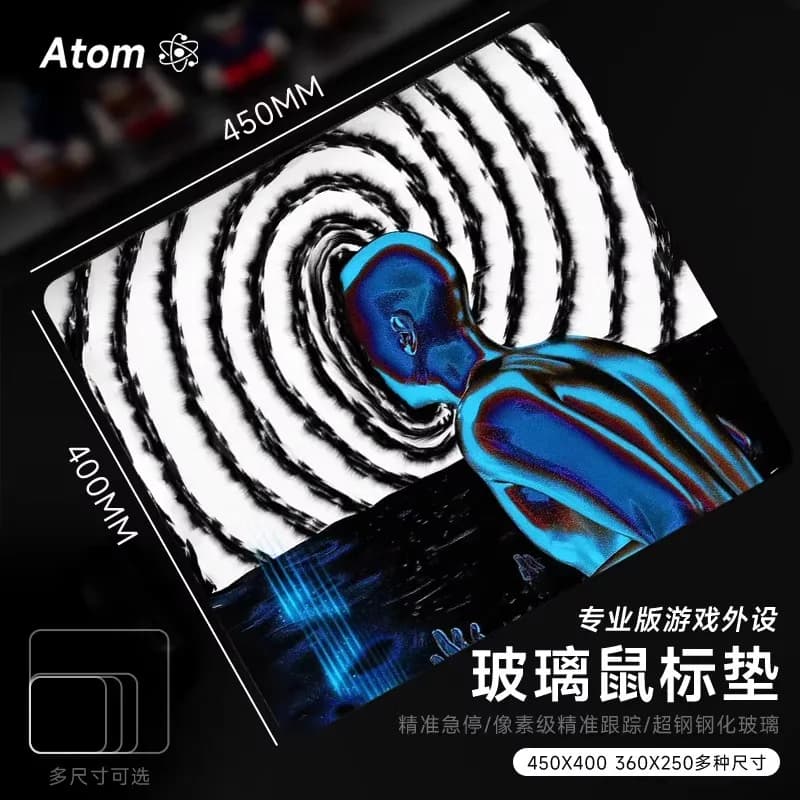 Tappetino per mouse in vetro ATOM modello personalizzato temperato fotovoltaico grande FPS Esports tappetino per mouse da gioco tappetino per tastiera accessori regalo