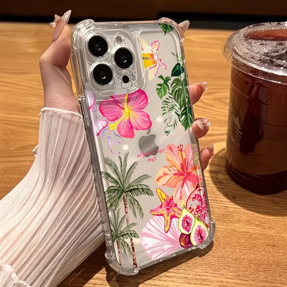 Tropical Hawaii Floral Style Four Corner Anti-Fall Phone Case For iPhone 18 17 Air 16 15 14 13 12 Mini 11 Pro Max Plus TPU Cover