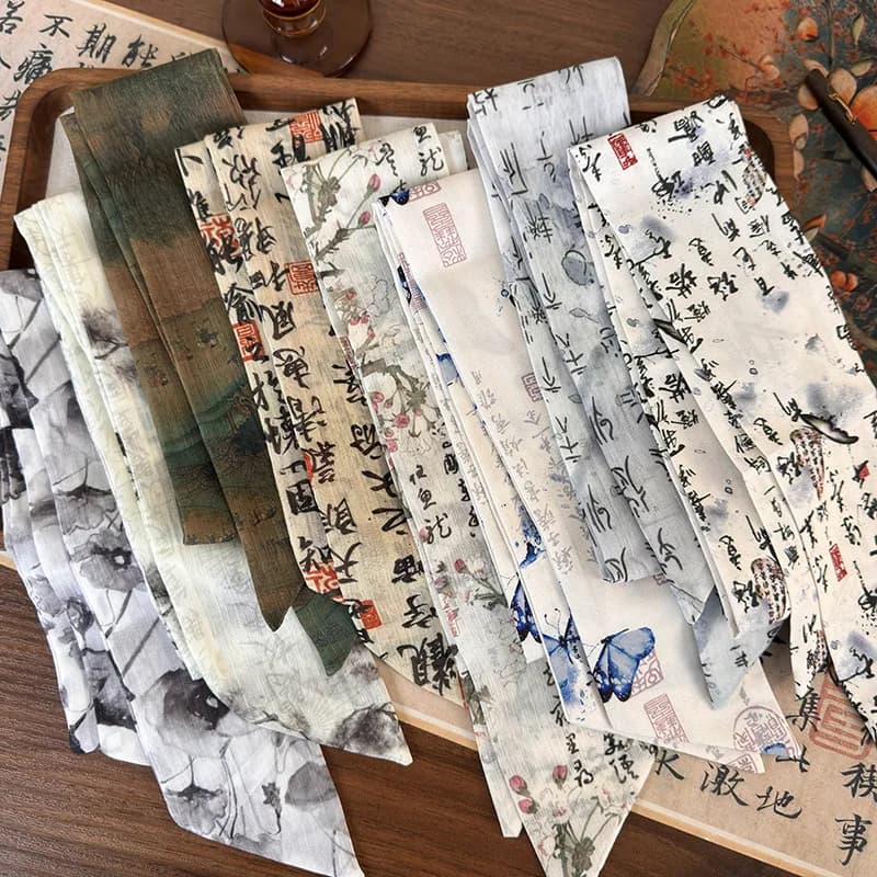 Nuovo stile cinese Nastro Fascia Arco Anello per capelli Corda per capelli Farfalla Stampa Sciarpa di seta Donna Capelli legati Turbante Copricapo di moda