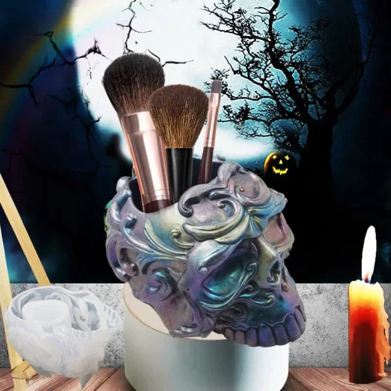 Stampo in silicone a forma di teschio 3D per posacenere, stampo in resina epossidica, stampo per vasi di fiori in gesso, stampo per piante, stampo per candele a forma di teschio, stampo per sapone e gesso.