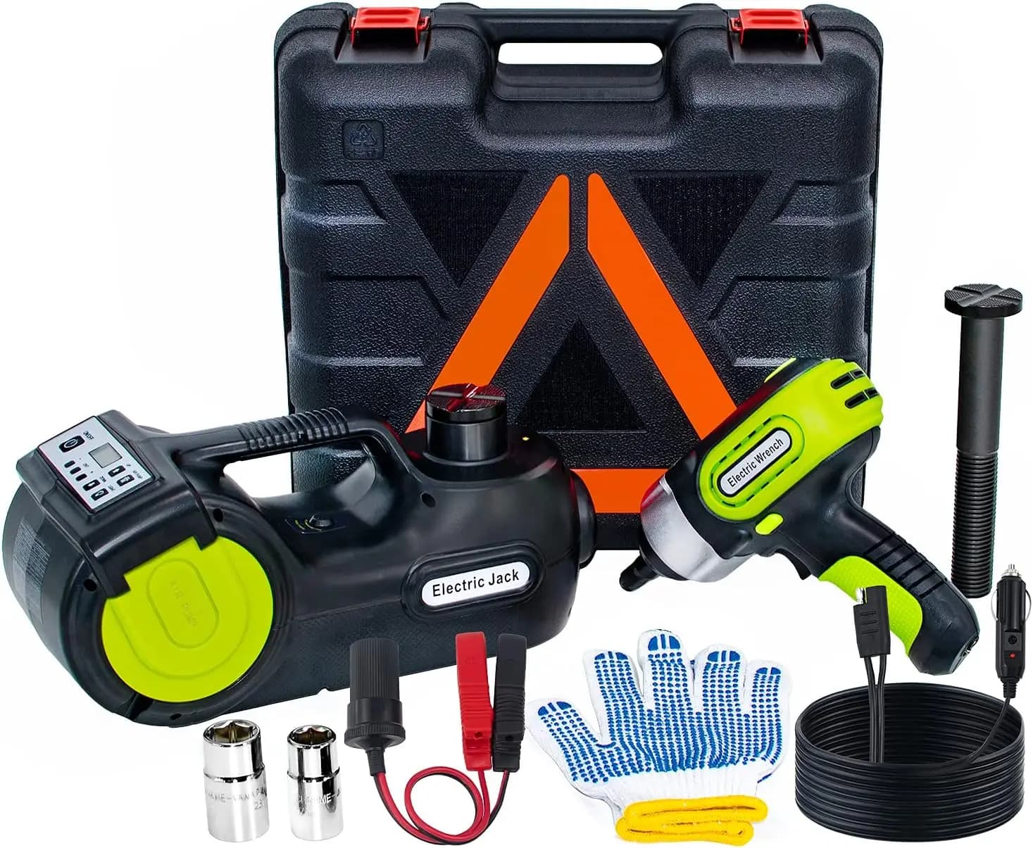 Kit Martinetto Idraulico Elettrico da 5 Tonnellate con Avvitatore a Impulsi e Gonfiatore Pneumatici per SUV e MPV, con Display LCD