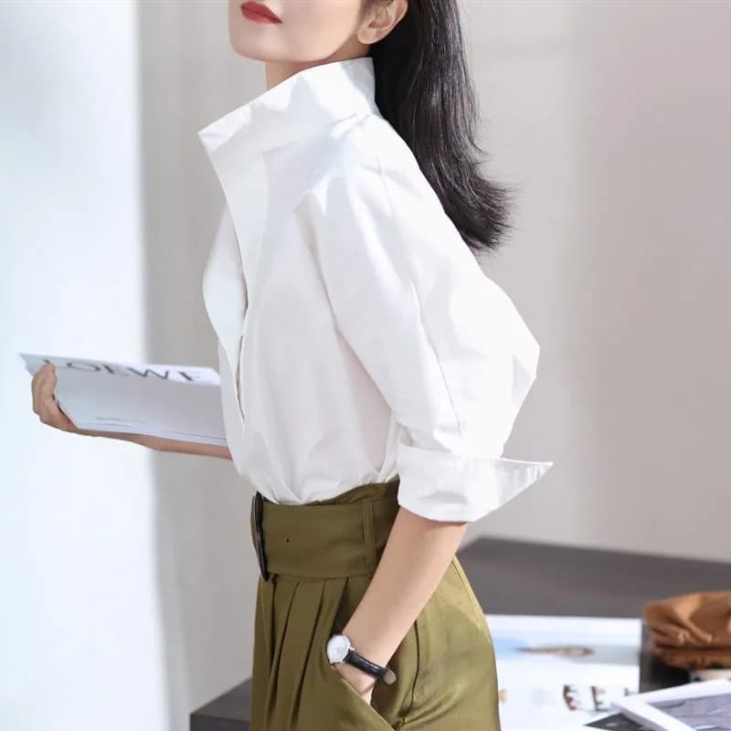 Camicetta Elegante da Donna a Tinta Unita, Nuova Collezione, Manica a 3/4, Stile Coreano Classico, Modello a Pipistrello, Versatile, Pullover