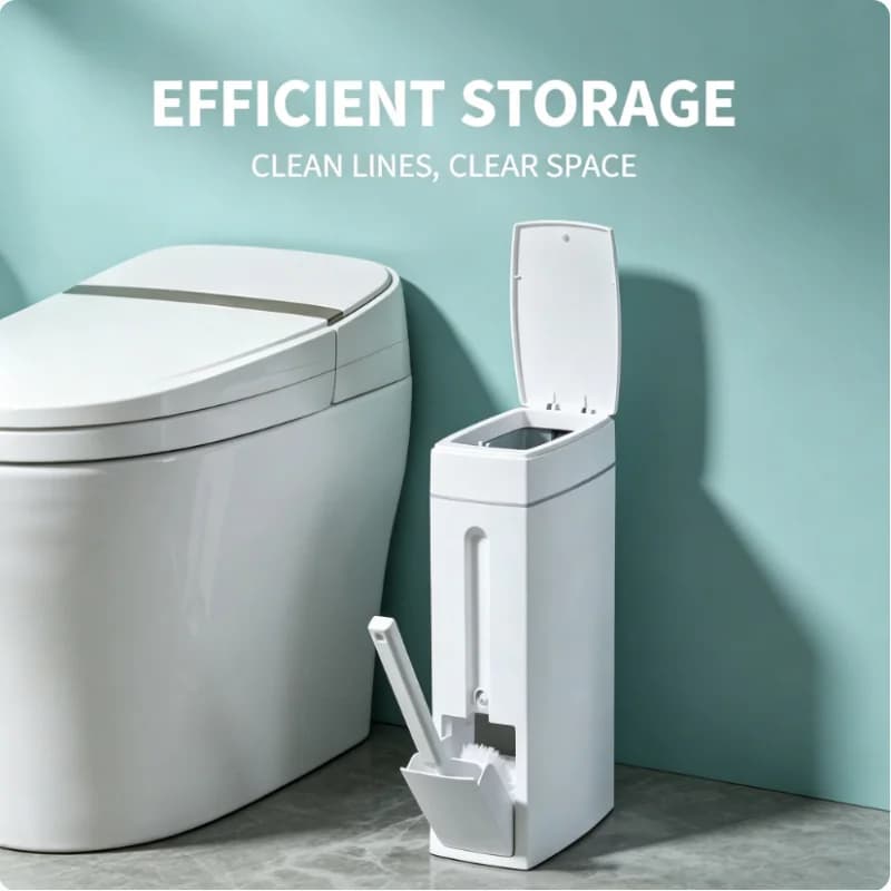Cestino per rifiuti da bagno 2 in 1 con spazzola per WC, design sottile e stretto, contenitore per rifiuti in PP sigillato resistente agli odori da 4,5 litri