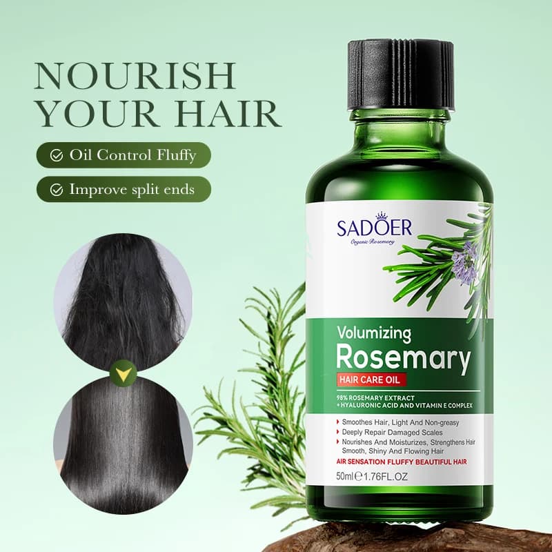 Olio Essenziale per la Cura dei Capelli al Rosmarino SADOER, Trattamento Nutriente e Riparatore per Capelli Secchi e Danneggiati, Essenza Idratante e Lisciante
