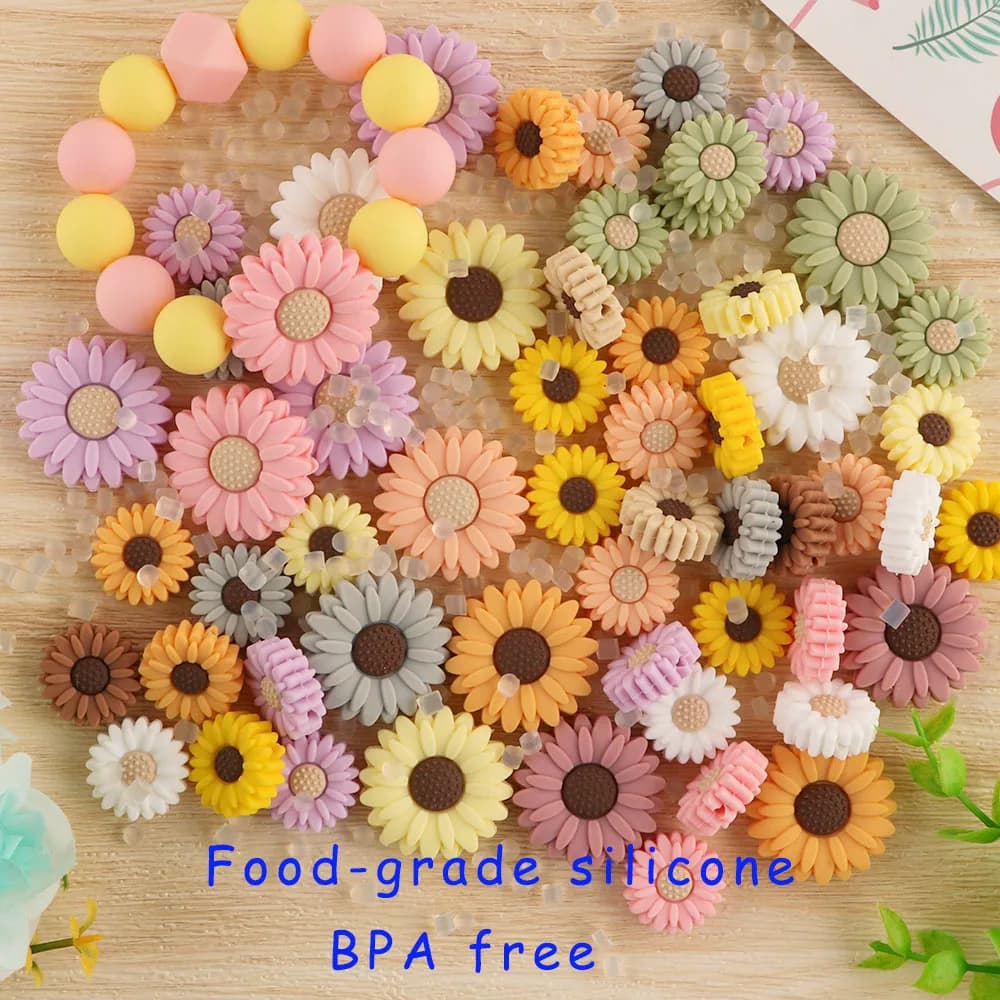 5 pz 20/30 MILLIMETRI Nuovo Fiore Perline di Silicone Per La Produzione di Gioielli FAI DA TE Daisy Focus Beadable Penna Braccialetto portachiavi Accessori