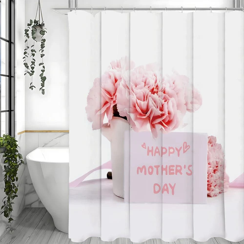 Tenda da doccia con biglietto d'auguri con garofani per la festa della mamma felice, tenda da doccia decorativa per il bagno, tenda da doccia impermeabile con Ho