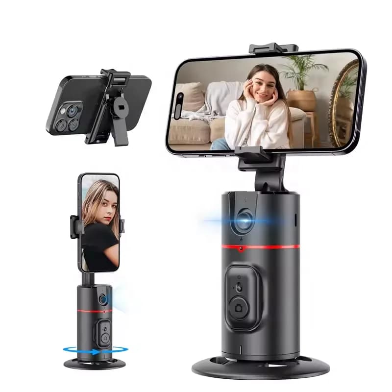 Treppiede Intelligente AI con Tracciamento Automatico del Viso, Stabilizzatore Gimbal a 360°, Supporto Rotante per Telefono, Asta Selfie per Vlog e Fotocamera