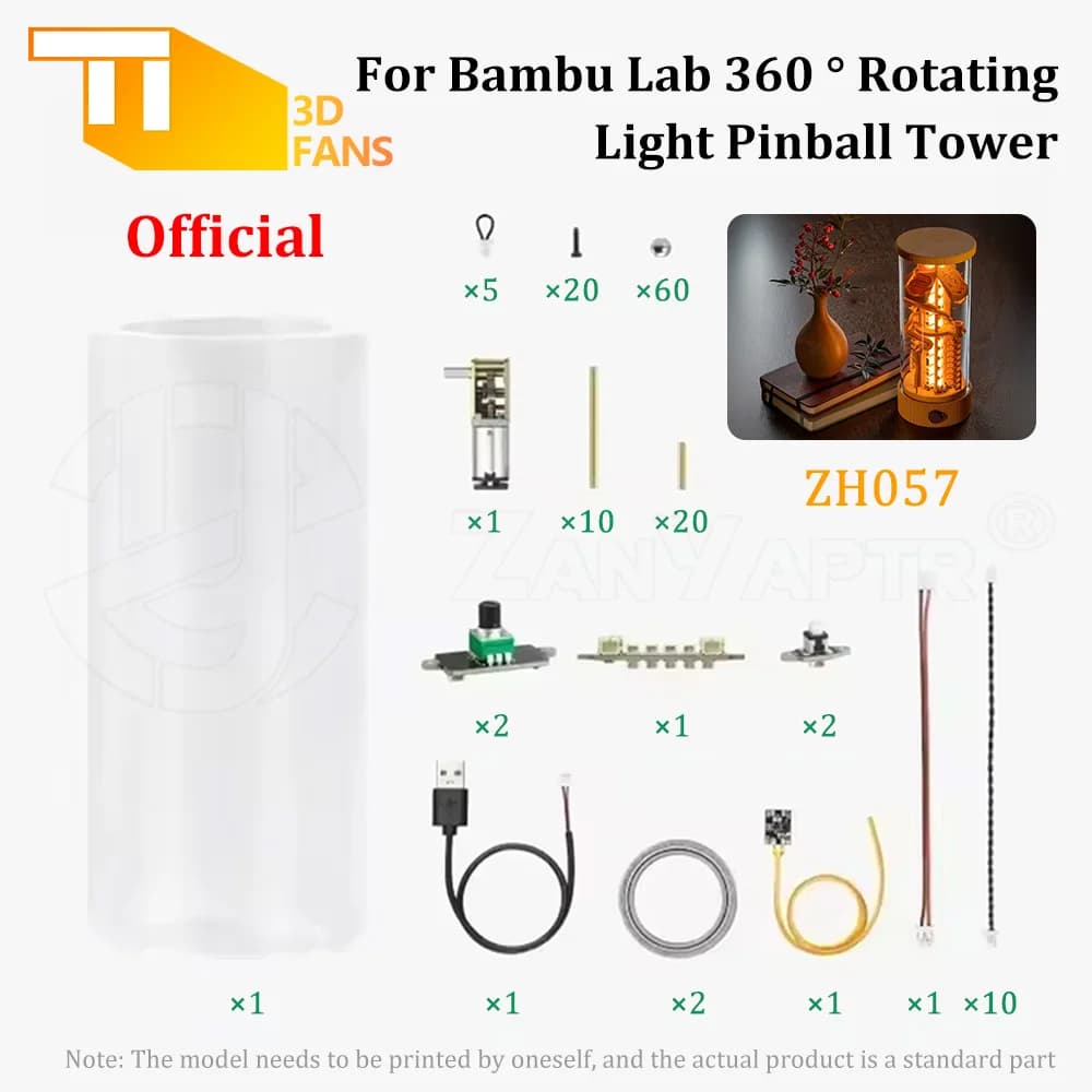 Per Bambu Lab DIY 360 ° Torre di pinball luminosa rotante, pista di pinball ZH057, componenti creativi per stampante 3D