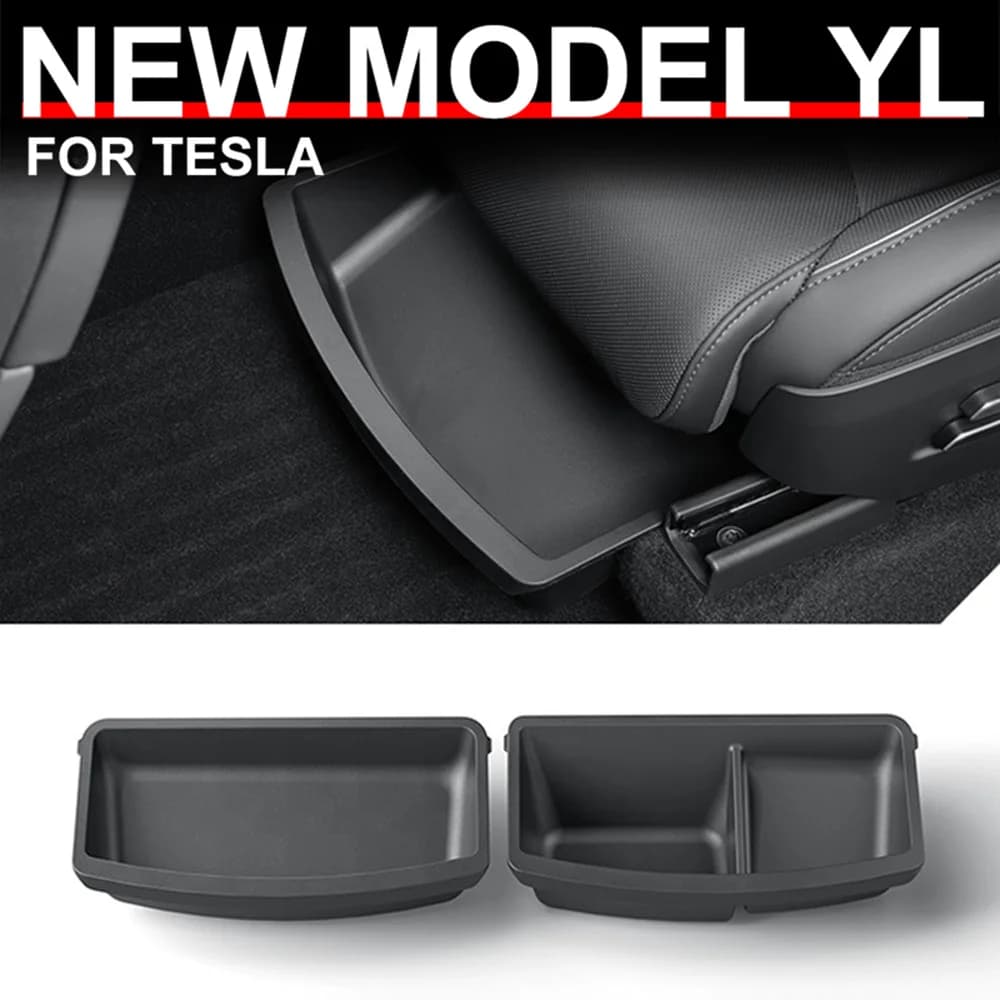2Pcs Underseat Storage Tray Fits Tesla Model Y L 6 Seater 2026 Front Seat Organizer Box Waterproof TPE Hidden Holder Interior