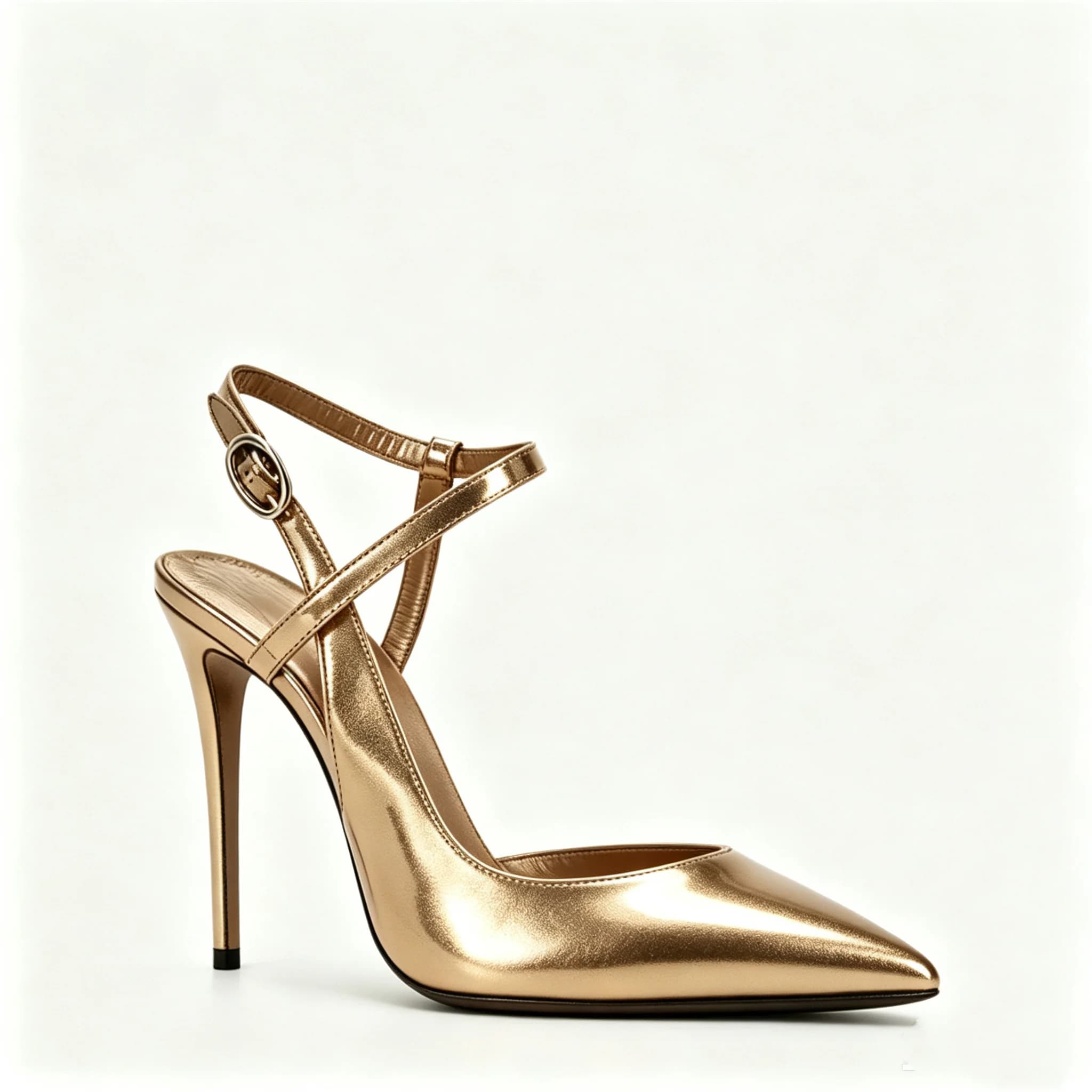 Gold Silver Stiletto Heels Sandals for Women Pointed Cover Toe Patent Leather Ankle Buckle Strap Thin High Heels Dress Shoes