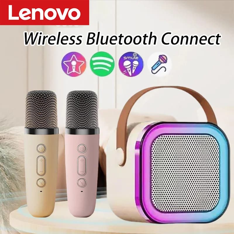 Altoparlante Bluetooth wireless Lenovo K12 con 2 microfoni Lettore musicale portatile Macchina per karaoke per regali per bambini che cantano in famiglia