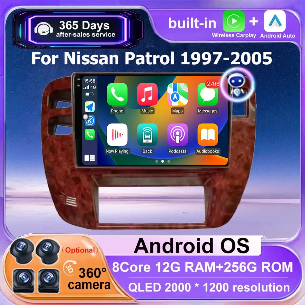 For Nissan Patrol 1997-2005 WIFI Android 16 Carplay BT DSP 9 inch Autoradio Multimedia Video Player GPS stereo navigation