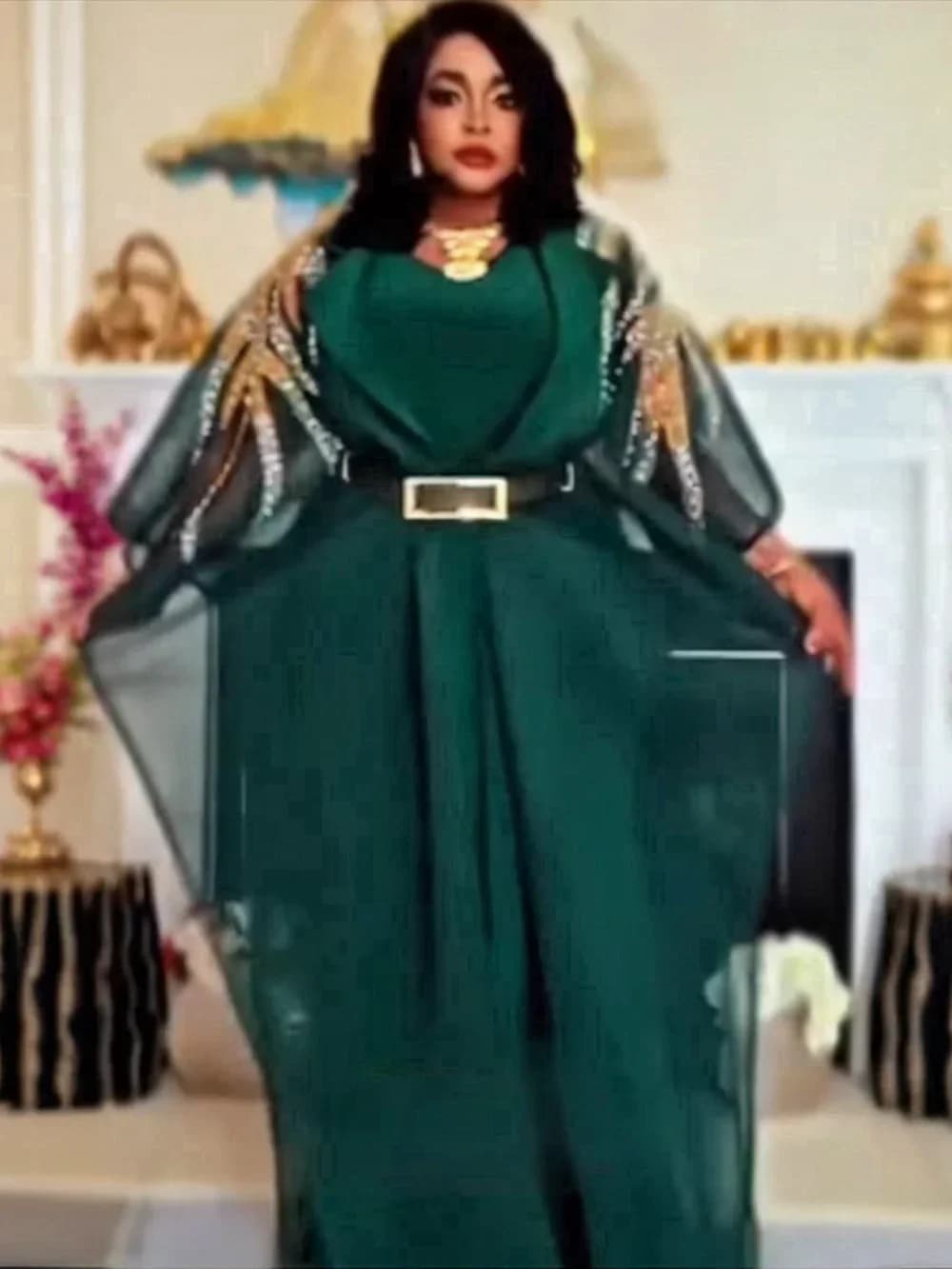 2 PCS Sets African Clothes for Women Dashiki Diamond Outfits Gown Plus Size Evening Wedding Party Dresses Kaftan Boubou Robe