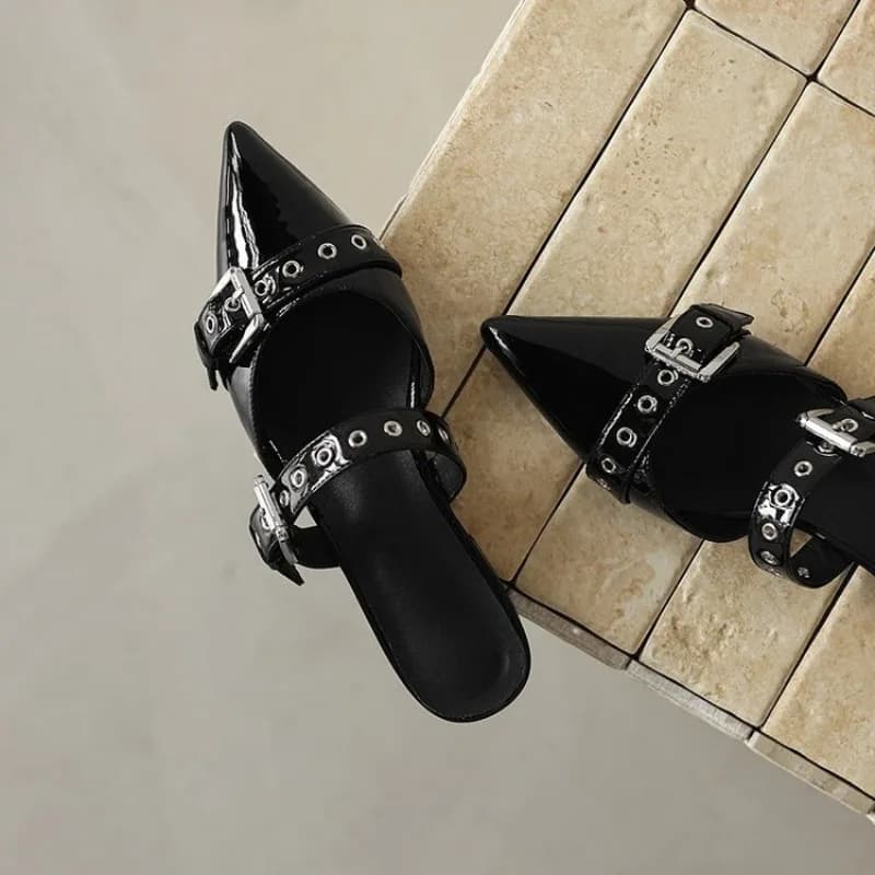Summer New Fashion Low Heel Shoe Tip Shallow Verbal Belt Buckle Soft Sole Baotou Slippers
