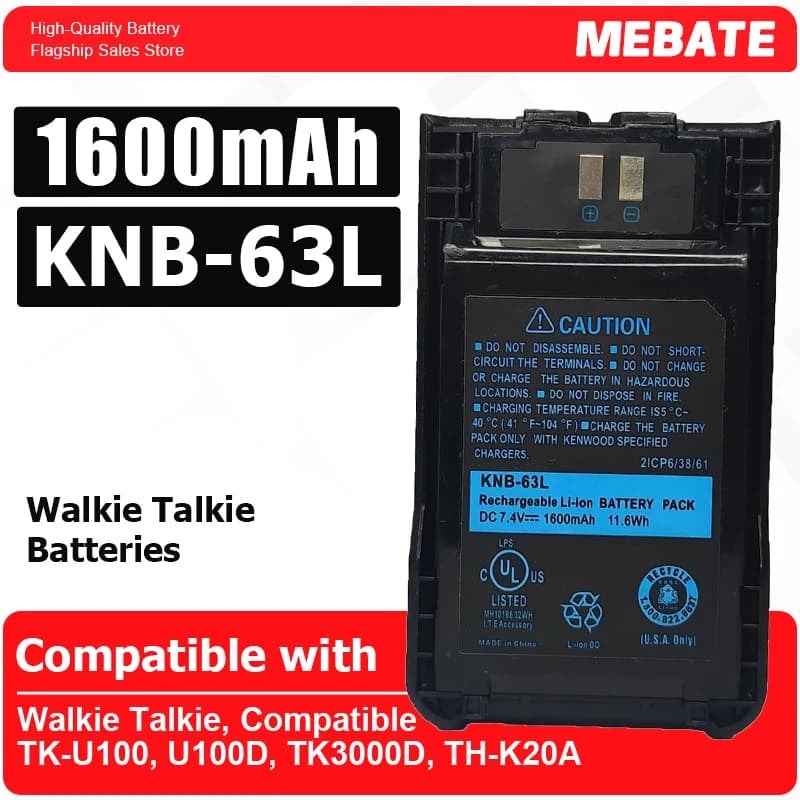 Batteria agli ioni di litio KNB-63L/65L 1600mAh 7.2V per Walkie Talkie, compatibile con TK-U100, U100D, TK3000D, TH-K20A, Walkie-talkie