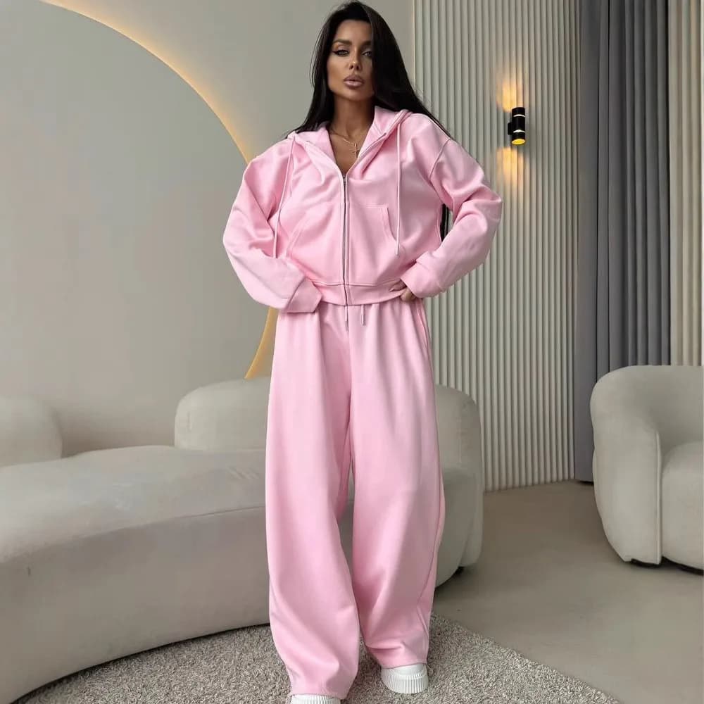 Women's Sports Suit Hooded Sweatshirt Tie Up Pants Two Piece Set Street Style Long Sleeve Solid Color Spring Fashion Outfit